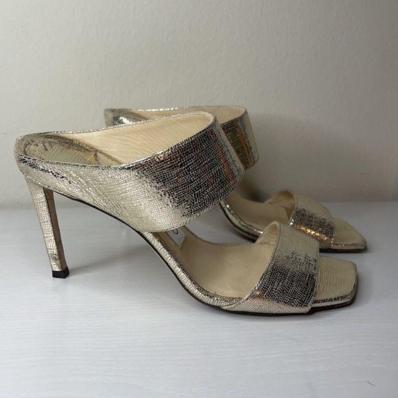 Jimmy Choo Hira 85 High Heel Mule Gold 37 EU/ 7 US - Picture 2 of 6